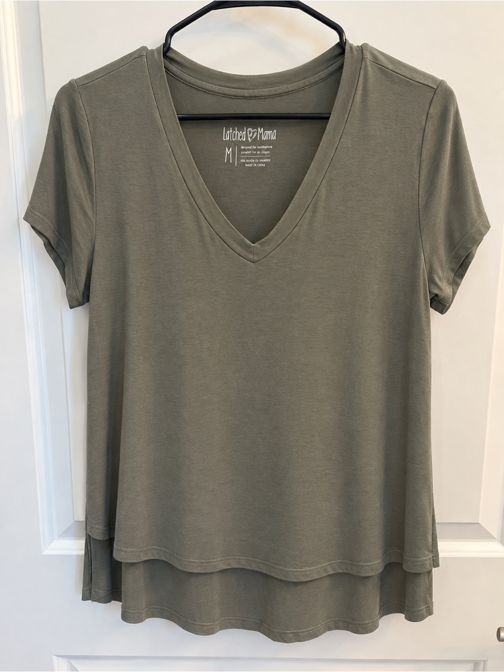 Latched Mama Olive Layered V-Neck Short Sleeve Top